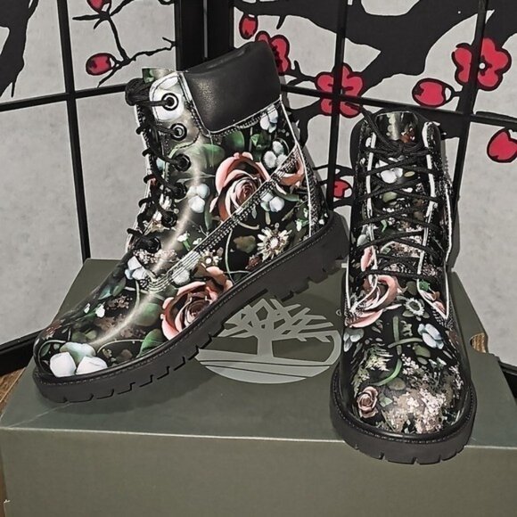 Timberland Waterproof Boots Floral Size 6.5 New - Picture 4 of 7